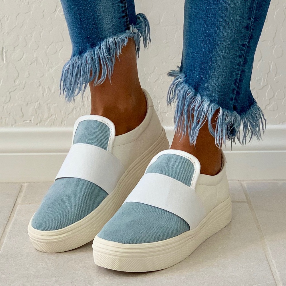 NIB Ash Blue Neoprene Comfort Slip On Sneakers - Picture 2 of 7